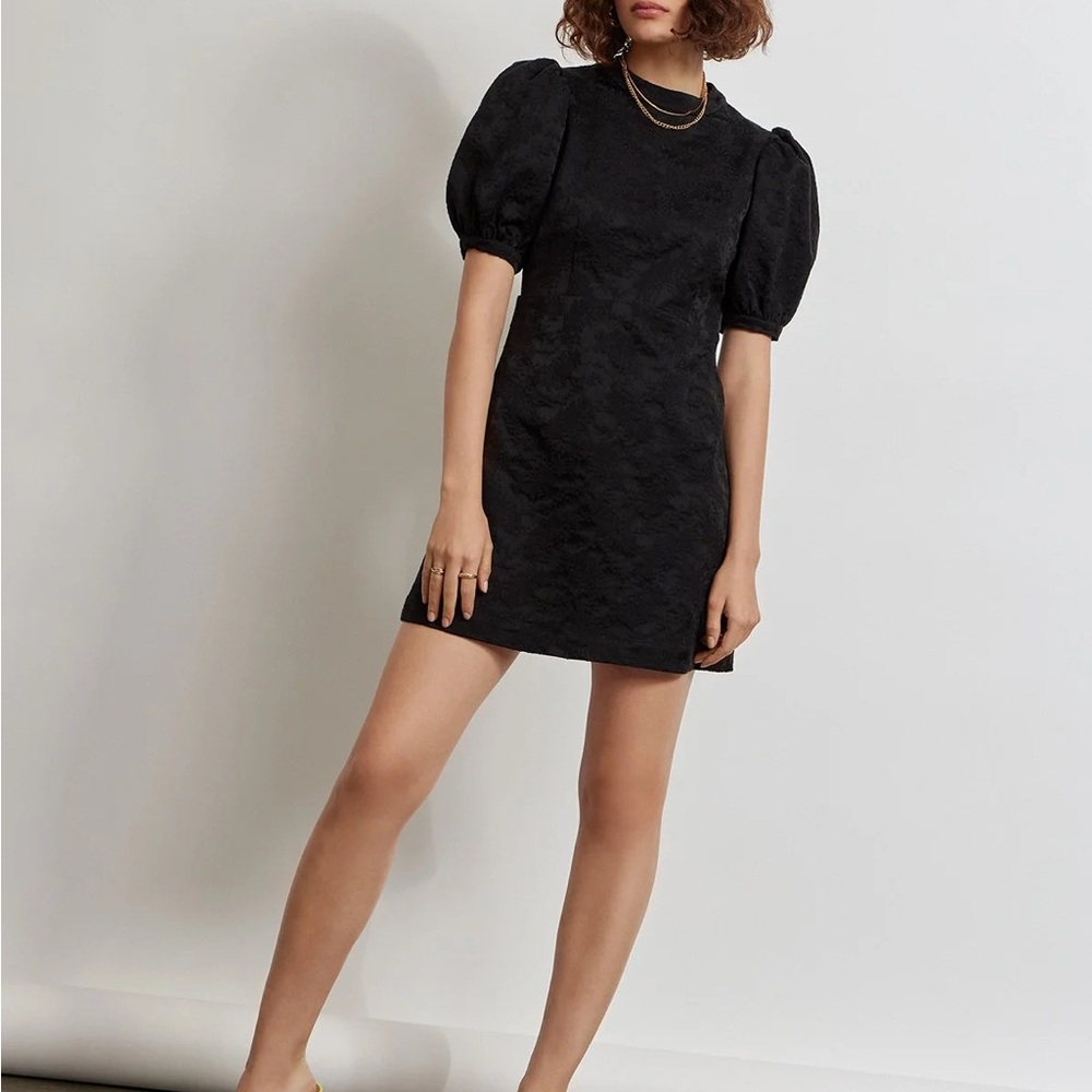Nwt Kitri x Jessie Bush Rachel Black Jacquard Dress Puff Sleeve Open Back